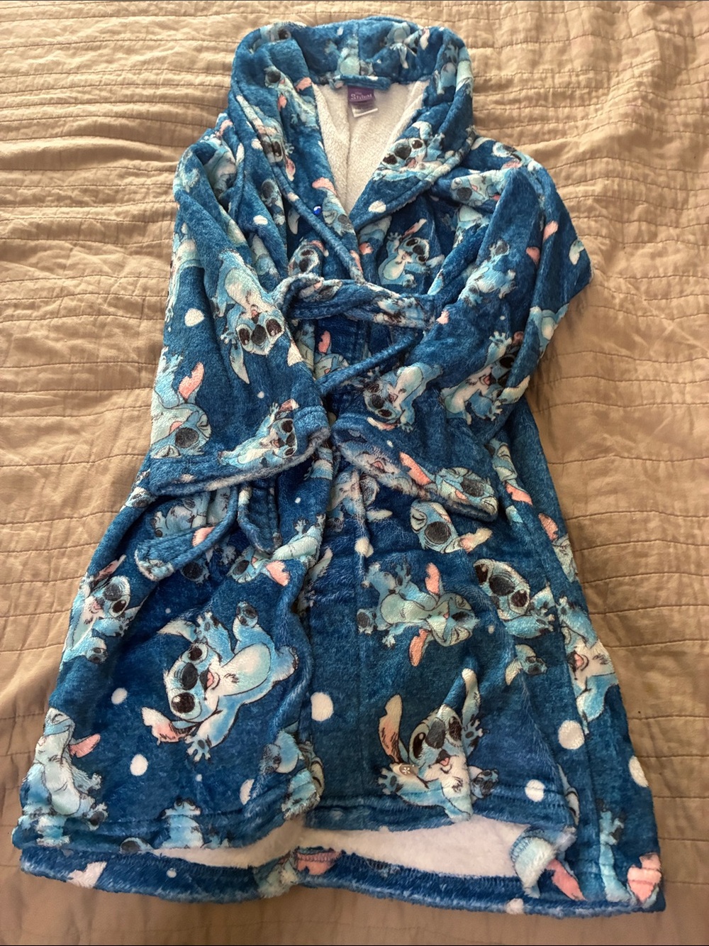 Disney Blue Stitch Plush Kids Robe with Hood size 10/12